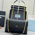 Pr*da Doux Medium Leather Shoulder Bag Black Calfskin