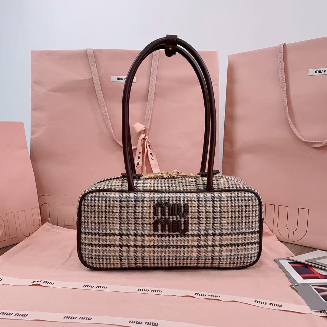 M*u 5BB147 Handbag 28cm Brown Beige Tweed