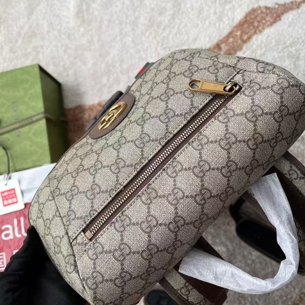 G*G Supreme Skateboard Backpack Brown Beige Leather Canvas
