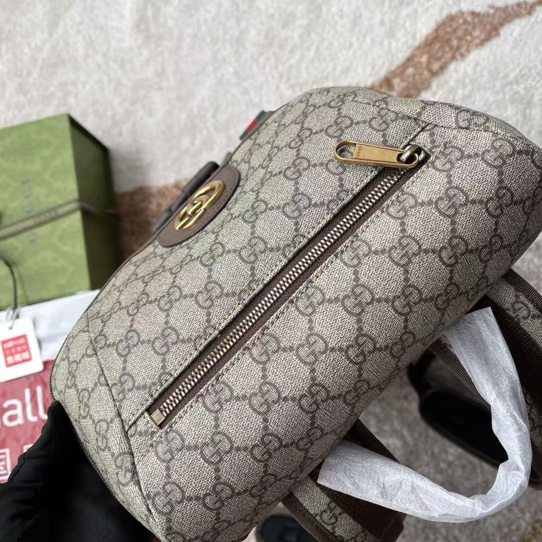 G*G Supreme Skateboard Backpack Brown Beige Leather Canvas