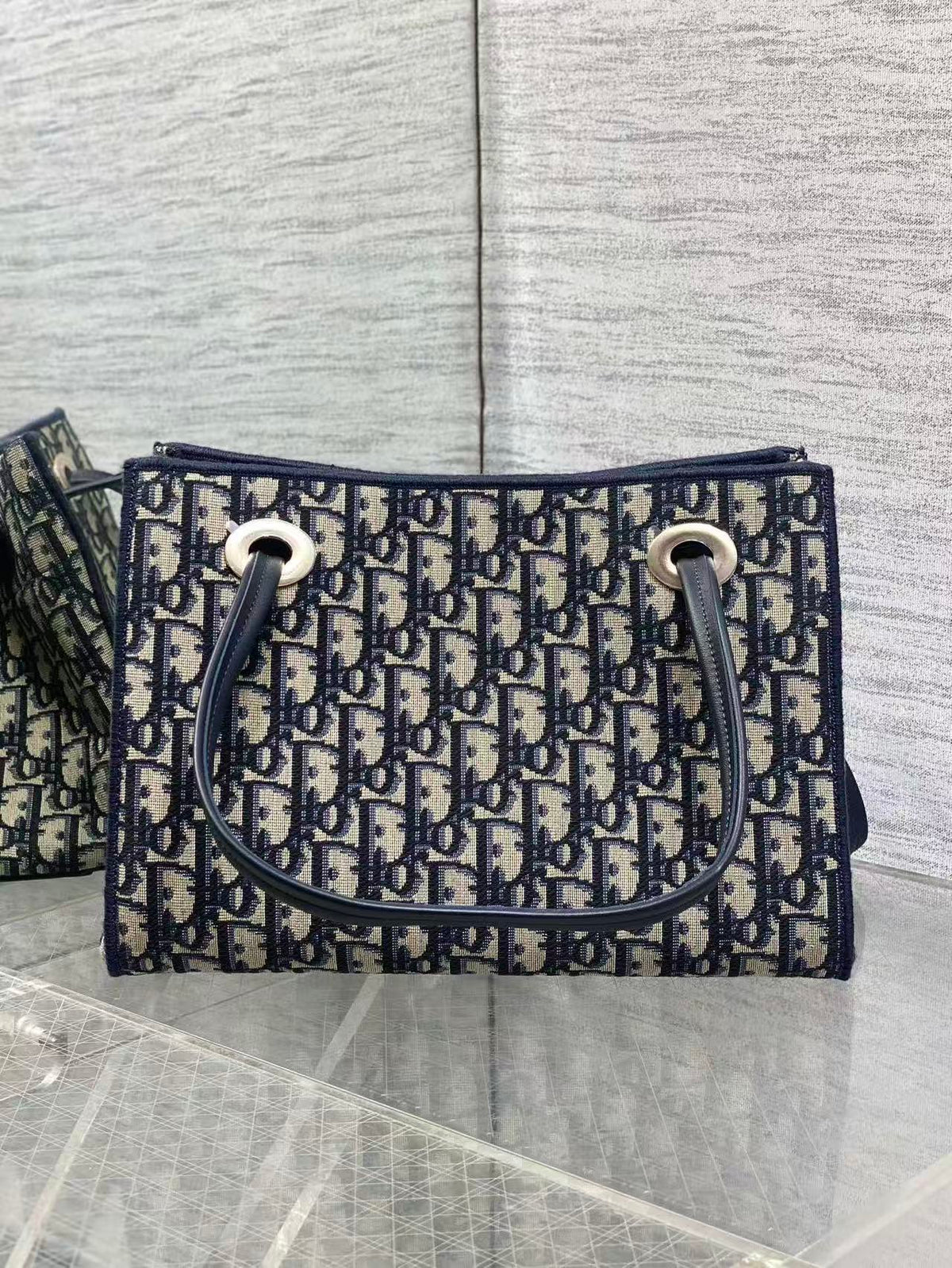 C*D Shopping Bag Oblique Jacquard Cotton Calfskin