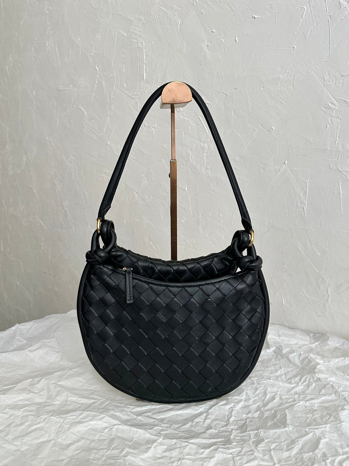 B*V MEDIUM GEMELLI 36CM BLACK LAMBSKIN LEATHER