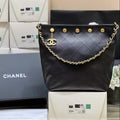 C*C 25P Rivet Bucket Bag Gold Hardware in Black Polished Lambskin