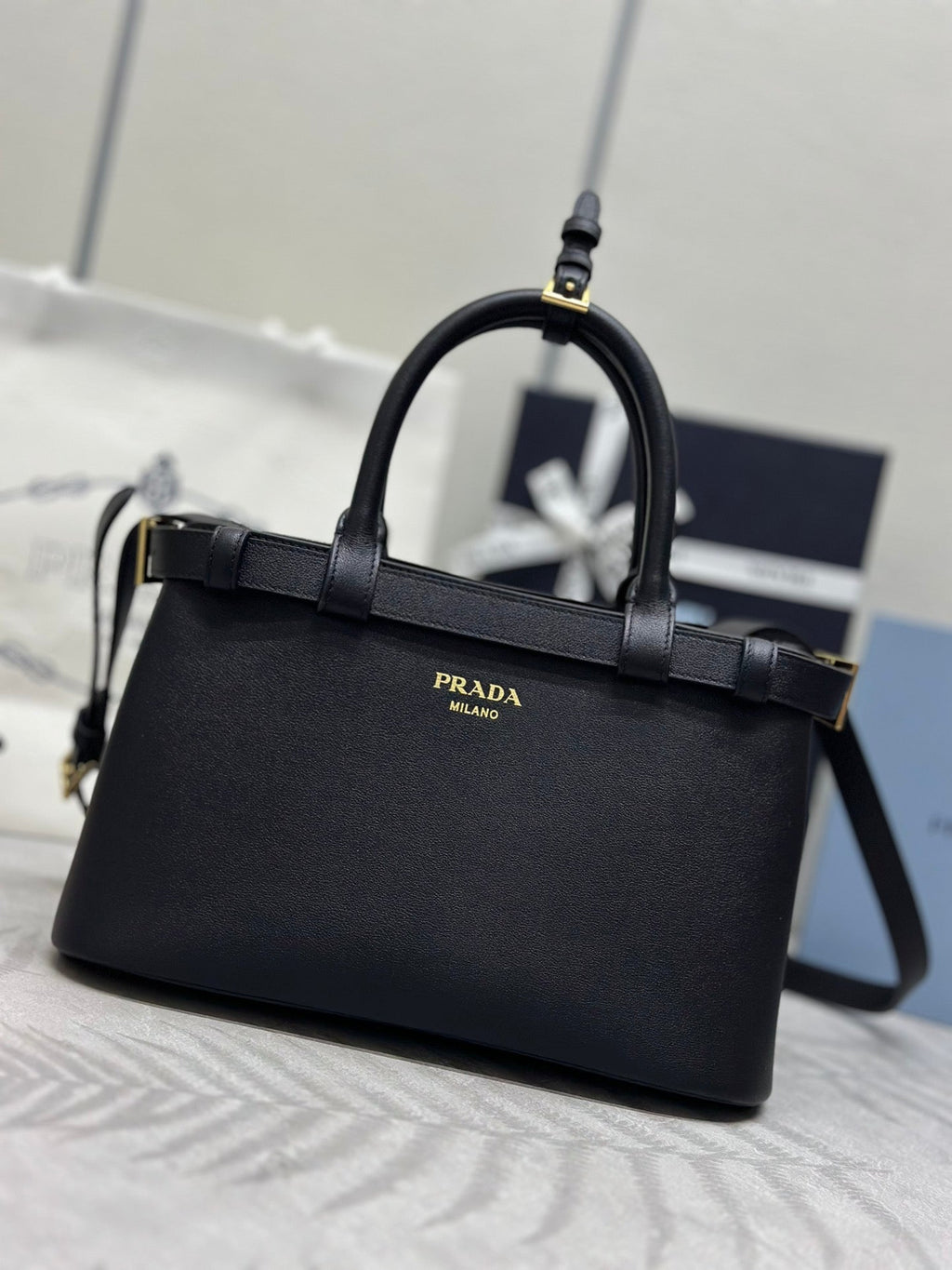 Pr*a 1BA418 Shopping Double Bag Cowhide