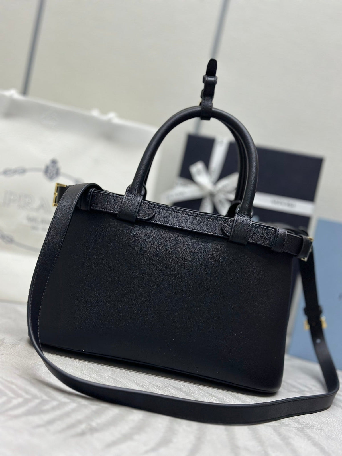 Pr*a 1BA418 Shopping Double Bag Cowhide