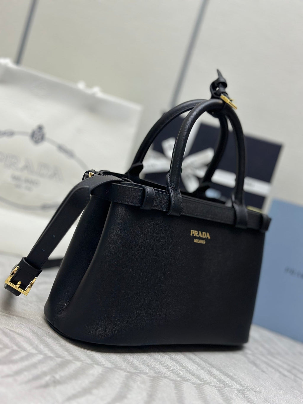 Pr*a 1BA418 Shopping Double Bag Cowhide