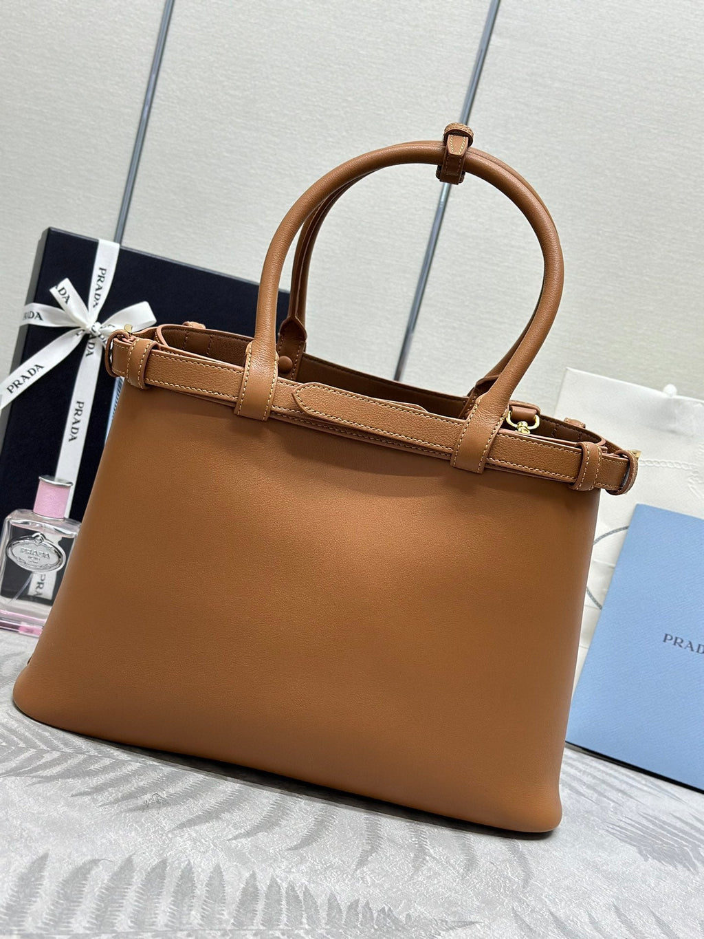 Pr*a 1BA417 Large Handbag 35cm Brown Calfskin