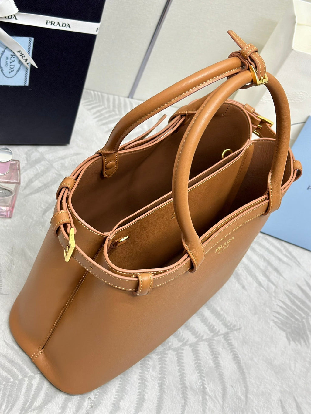 Pr*a 1BA417 Large Handbag 35cm Brown Calfskin