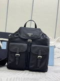 Pr*a Backpack Glossy Leather Strap Black Re-Nylon