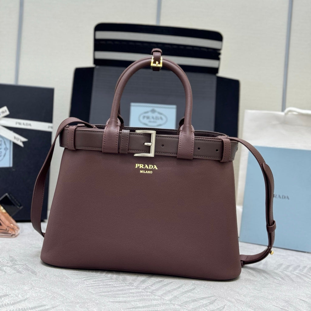 Pr*a Double Shopping Bag Cowhide