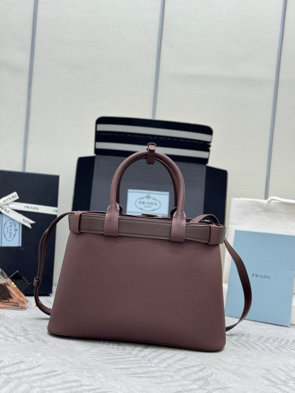 Pr*a Double Shopping Bag Cowhide