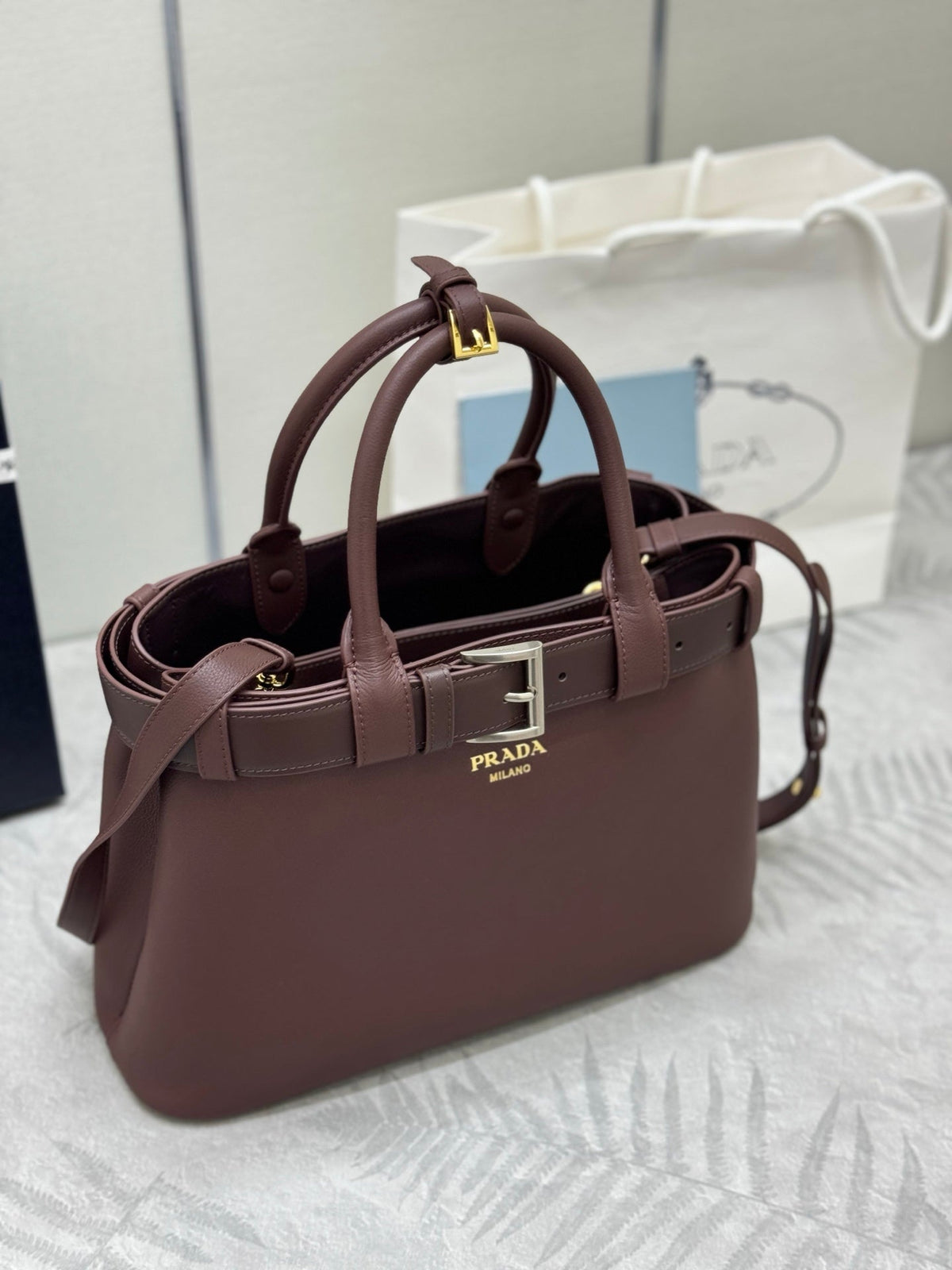 Pr*a Double Shopping Bag Cowhide