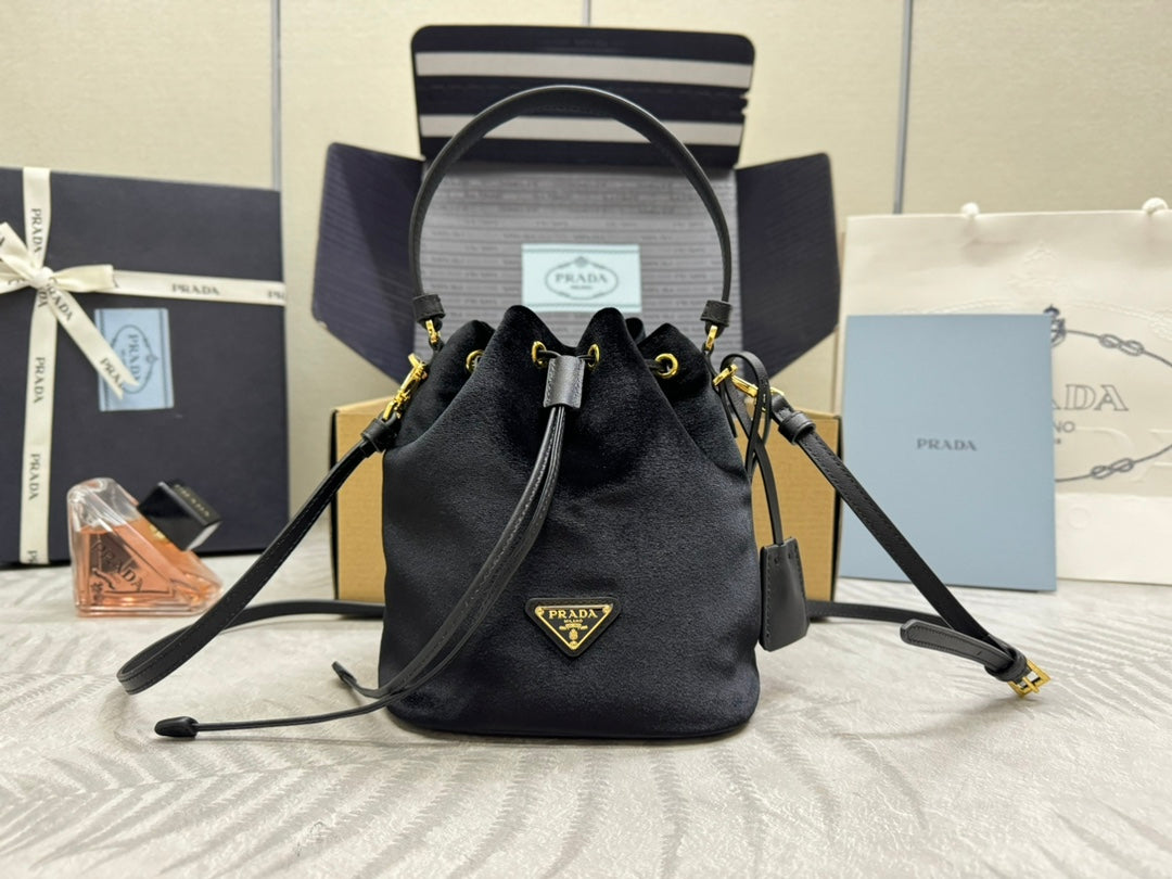 Pr*a Velvet Bucket Bag Black