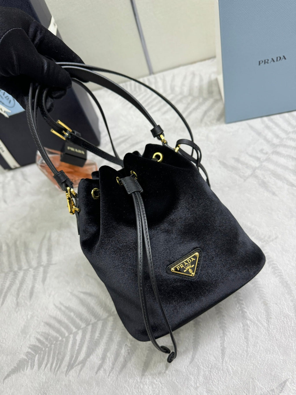 Pr*a Velvet Bucket Bag Black