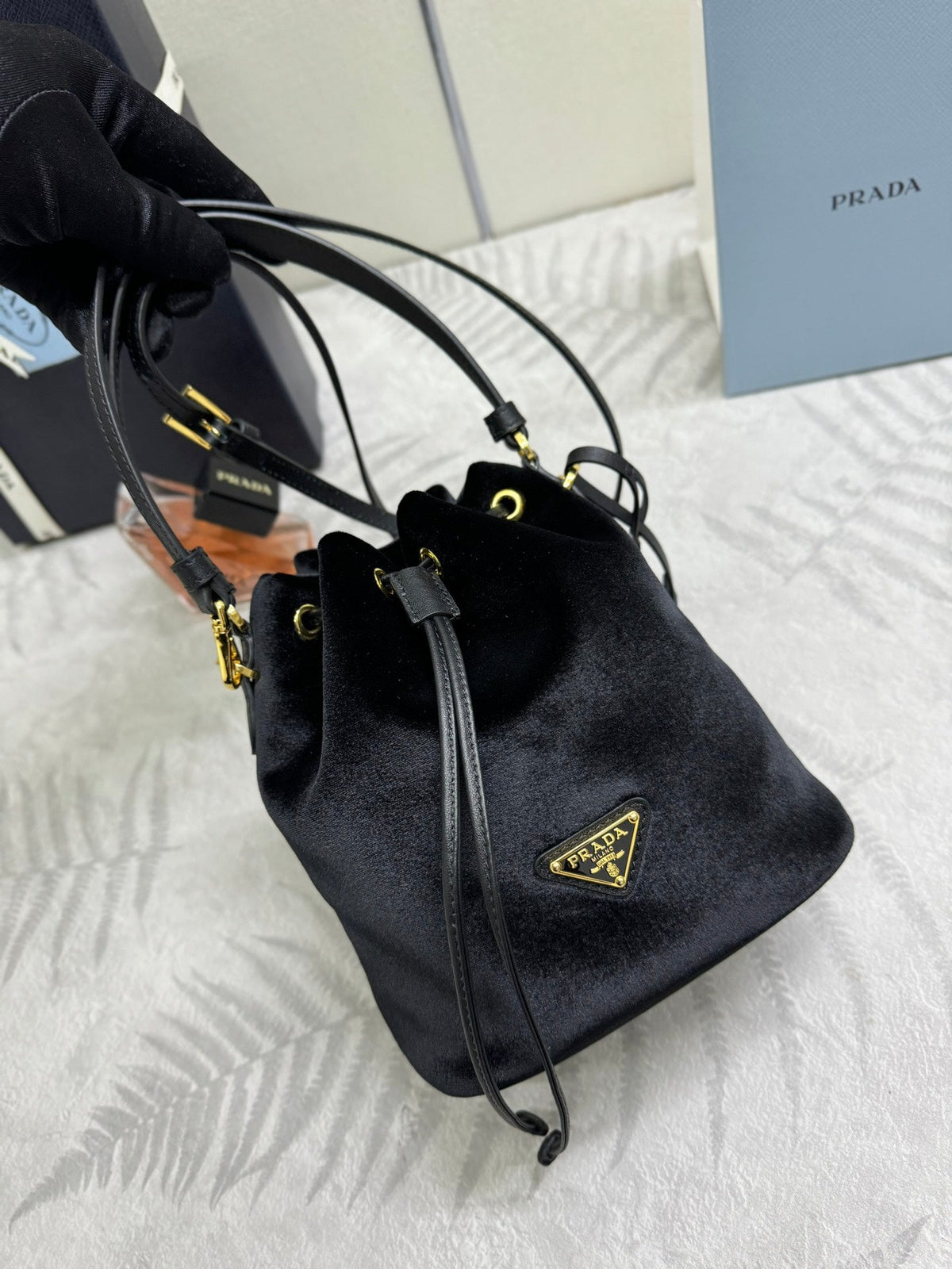 Pr*a Velvet Bucket Bag Black