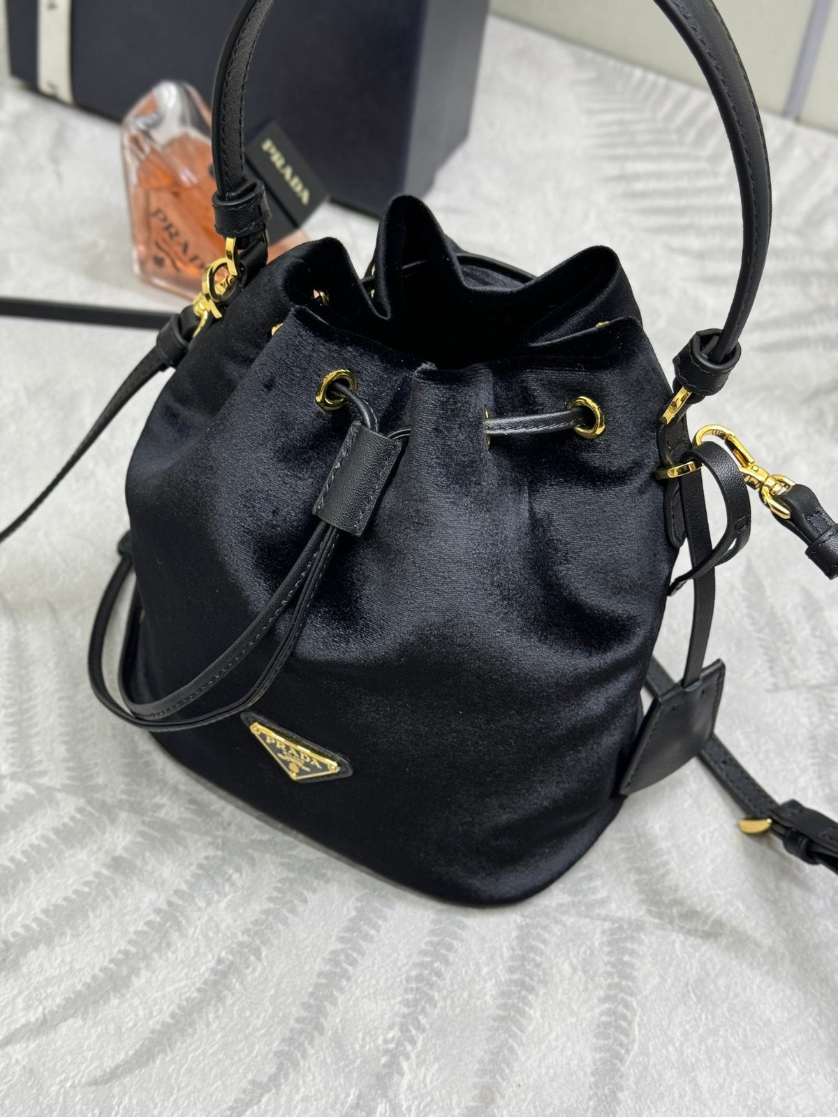 Pr*a Velvet Bucket Bag Black