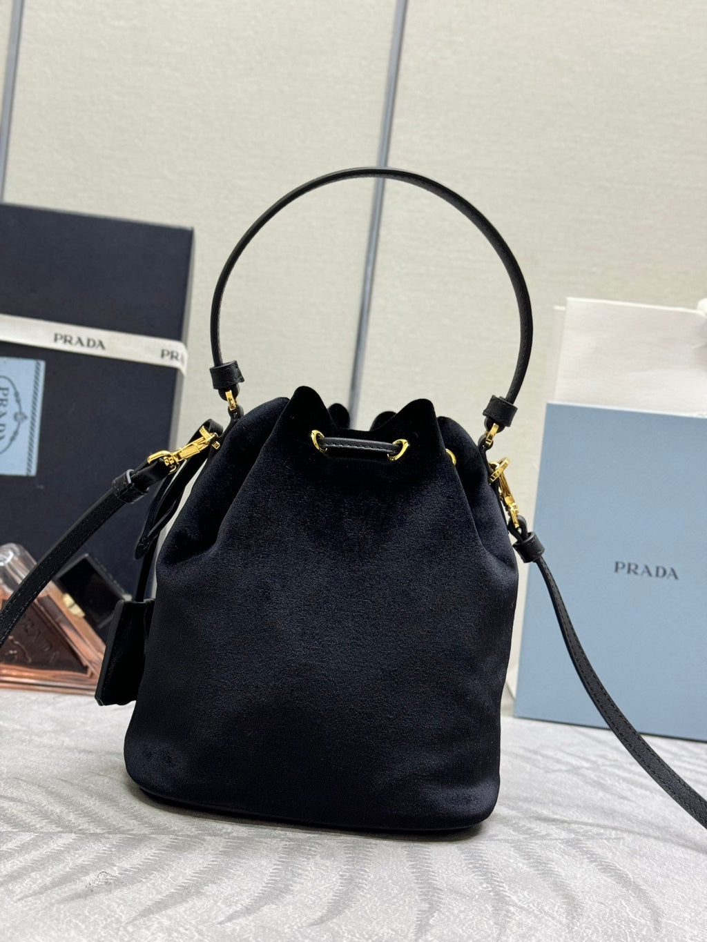 Pr*a Velvet Bucket Bag Black