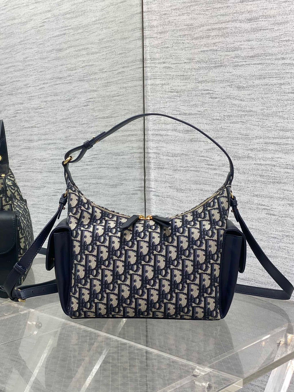 C*D D-Dream Two Side Pockets 24cm Blue Canvas and Cowhide