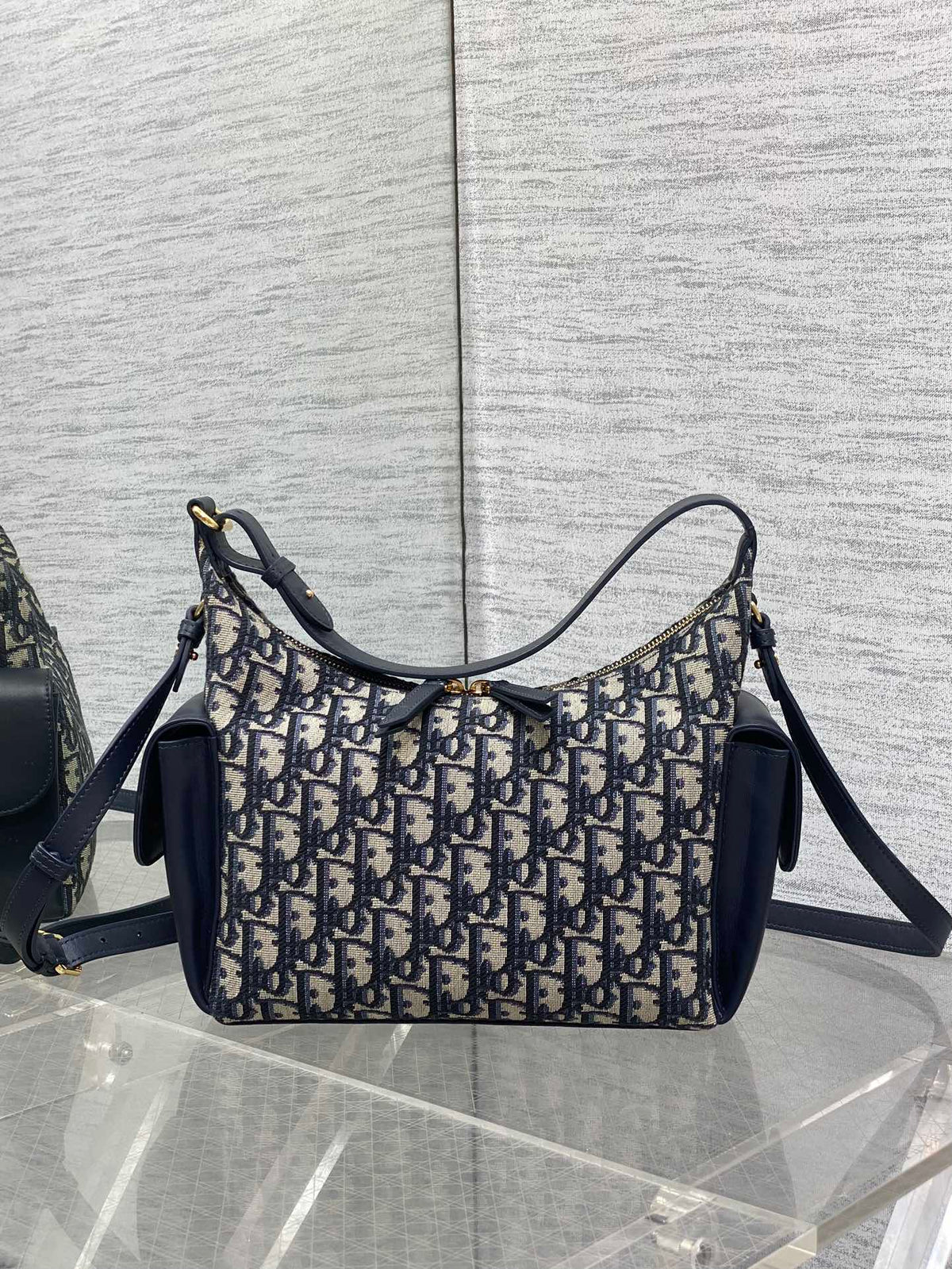 C*D D-Dream Two Side Pockets 24cm Blue Canvas and Cowhide