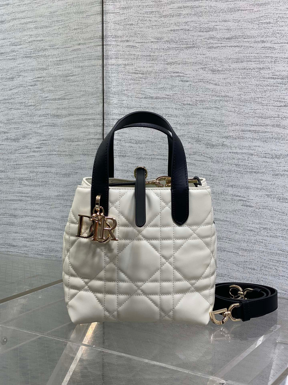 C*D Small Toujours Vertical 18cm White and Black Lambskin