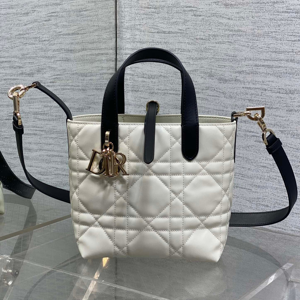 C*D Small Toujours Vertical 18cm White and Black Lambskin