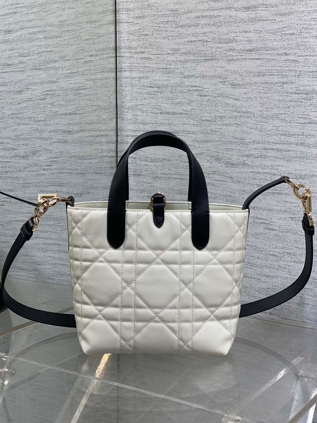 C*D Small Toujours Vertical 18cm White and Black Lambskin