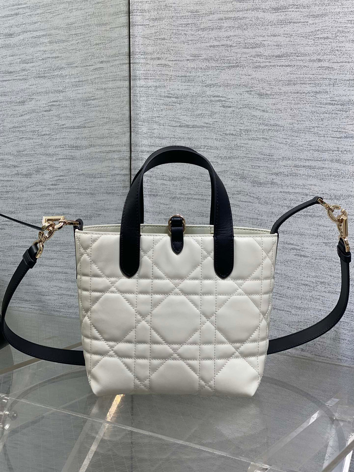 C*D Small Toujours Vertical 18cm White and Black Lambskin
