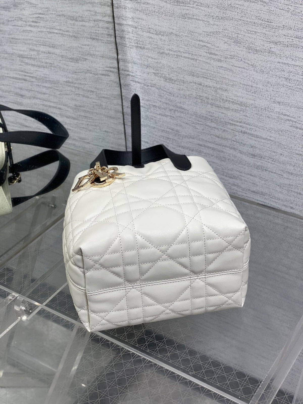 C*D Small Toujours Vertical 18cm White and Black Lambskin