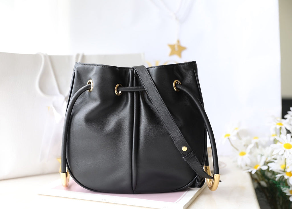 C*D MEDIUM 28 BUCKET BAG IN BLACK LAMBSKIN
