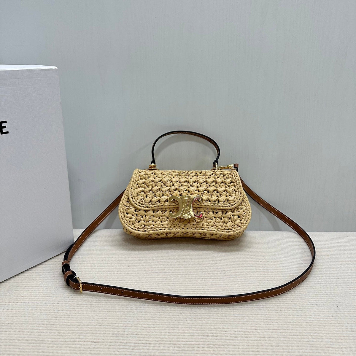 C*lin Teen Lola Small Raffia Woven Handbag
