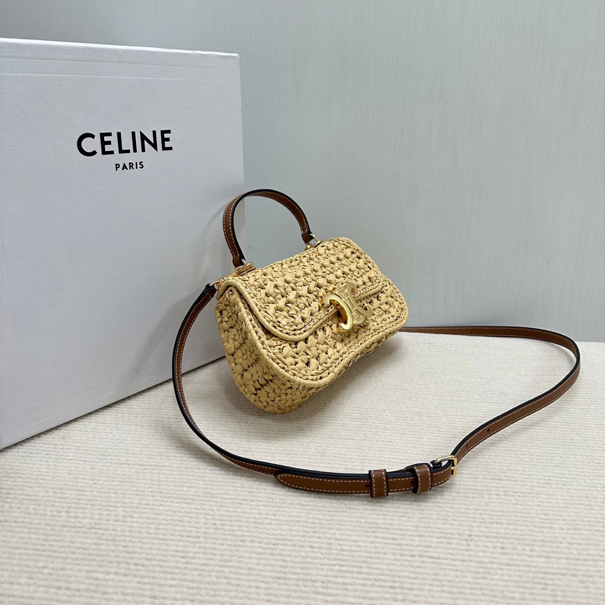 C*lin Teen Lola Small Raffia Woven Handbag