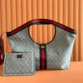 G*G Giglio Detachable Clutch Tote Bag Canvas Light Gold Hardware