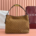 G*G 25FW Beatrix Horsebit Handbag 35cm Brown Suede GHW
