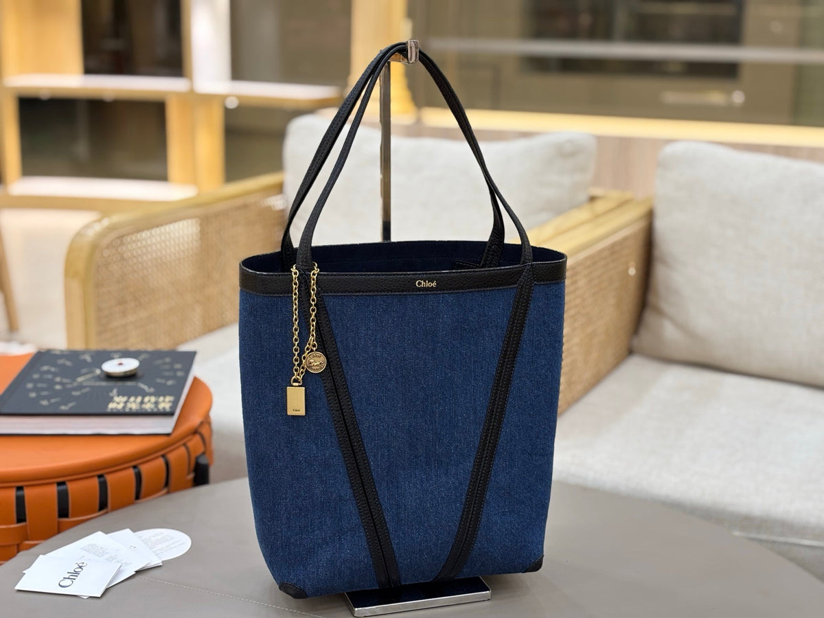 Chl*e Spin Tote Bag Denim Calfskin