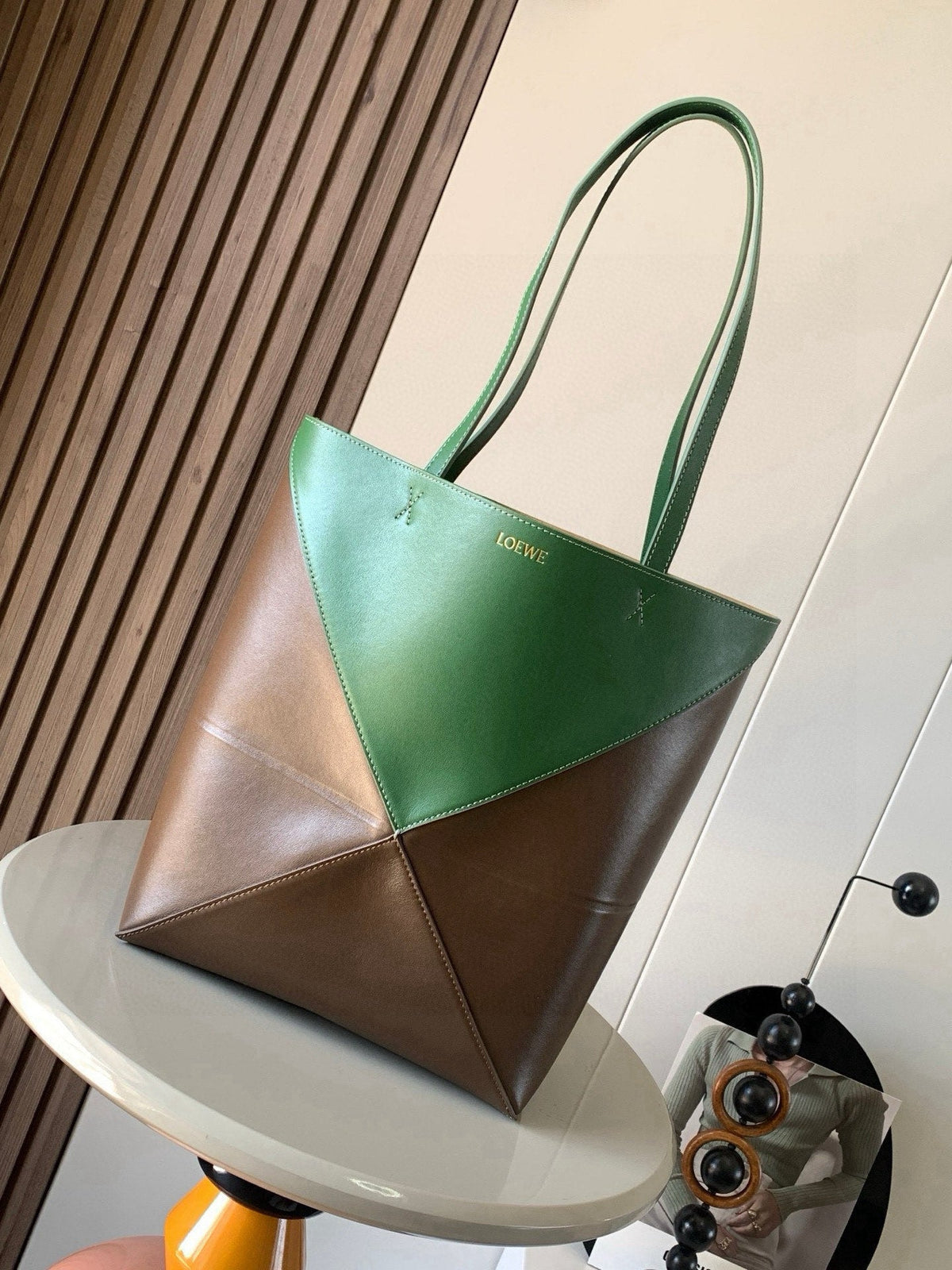 L*E Puzzle Fold Tote Glossy Cowhide