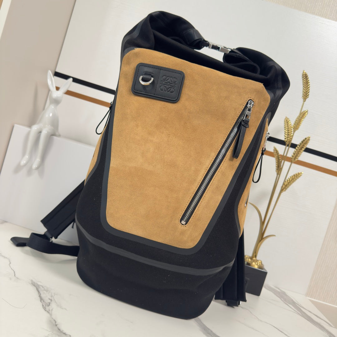 L*ewe Flex Canvas Backpack 41 in Black mix Brown Suede