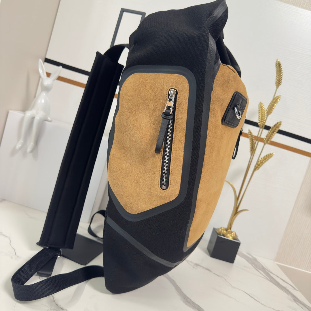 L*ewe Flex Canvas Backpack 41 in Black mix Brown Suede