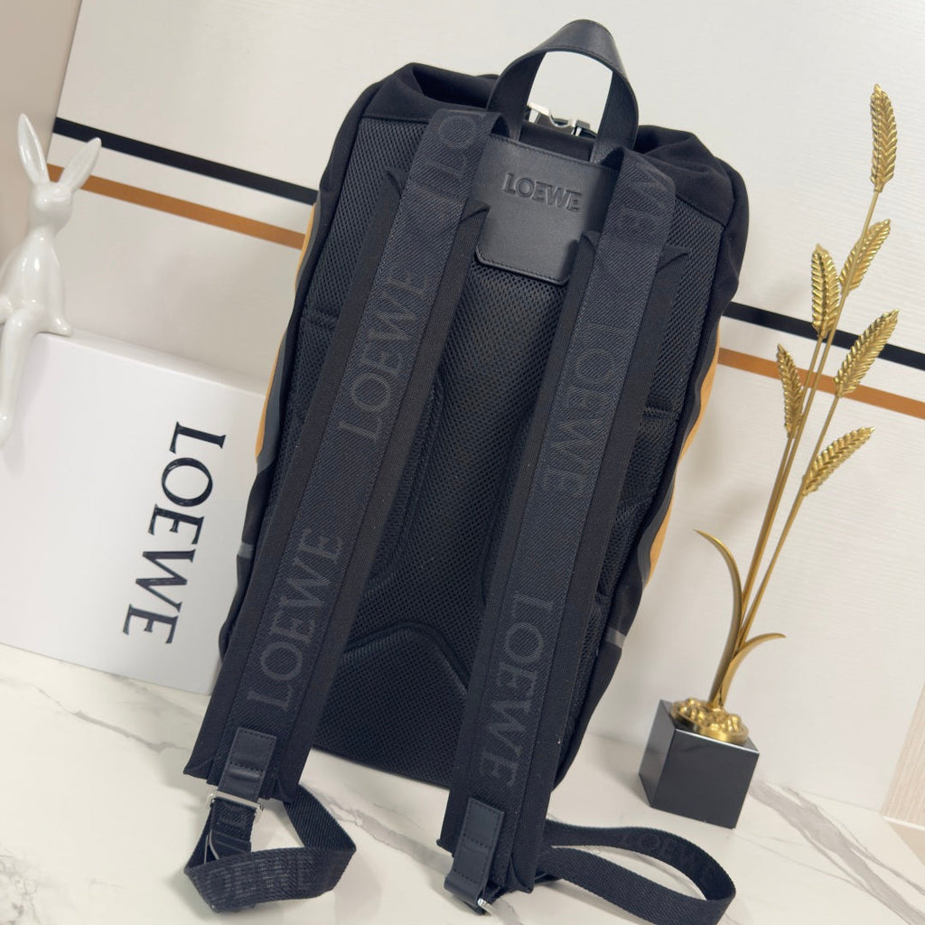 L*ewe Flex Canvas Backpack 41 in Black mix Brown Suede