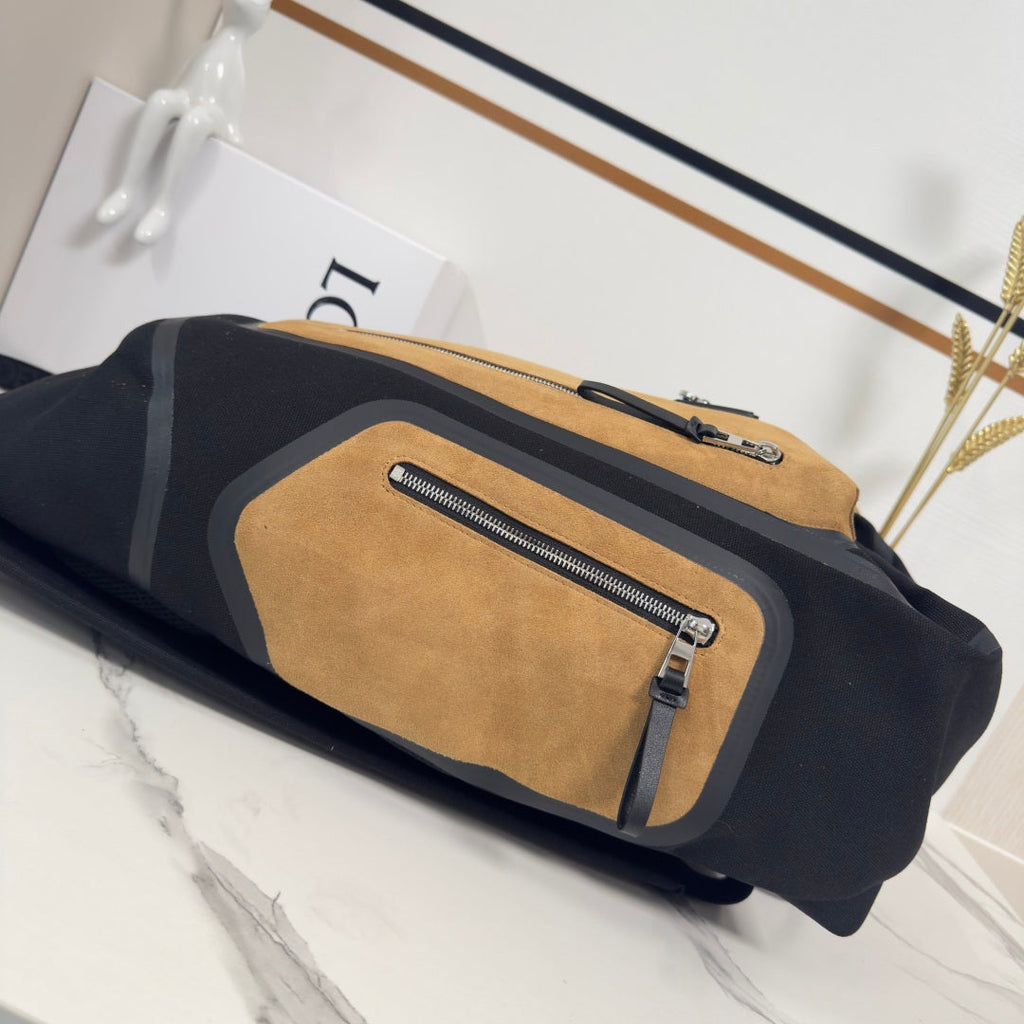 L*ewe Flex Canvas Backpack 41 in Black mix Brown Suede