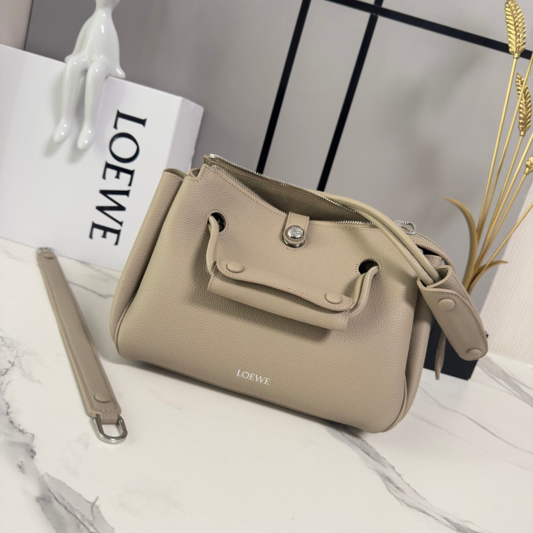 L*E Small Madrid Handbag in Beige Calfskin