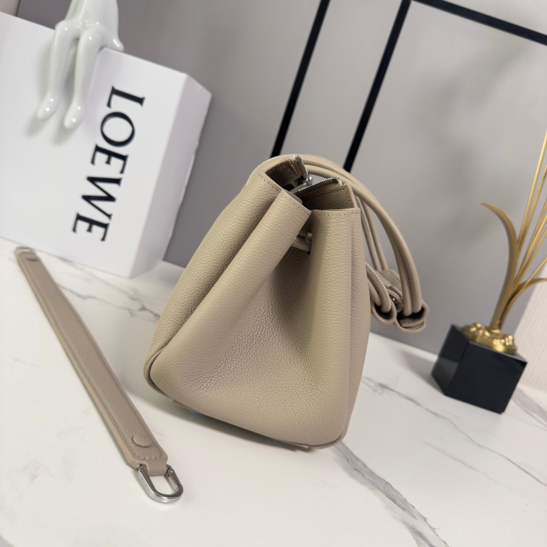 L*E Small Madrid Handbag in Beige Calfskin