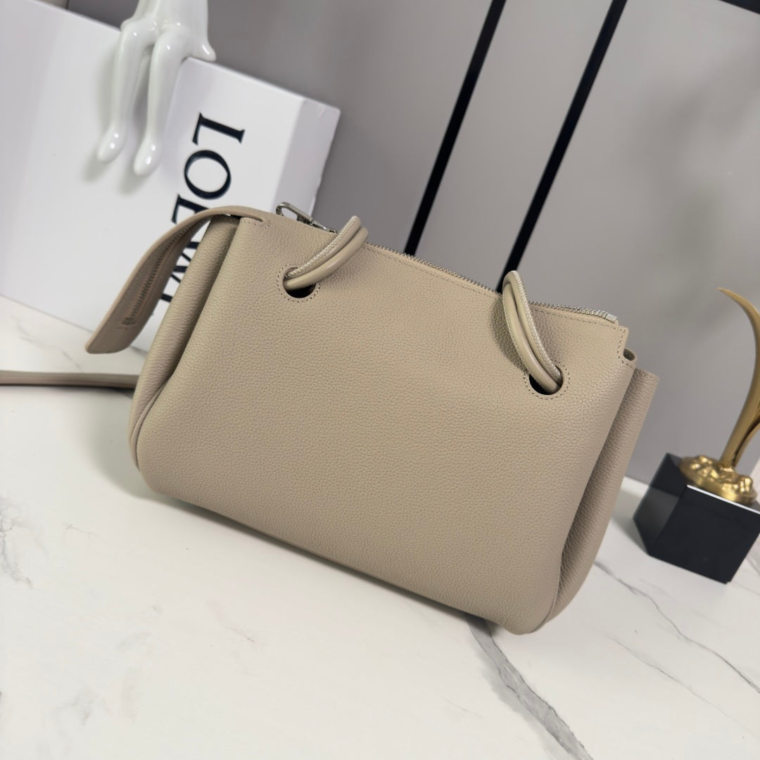 L*E Small Madrid Handbag in Beige Calfskin