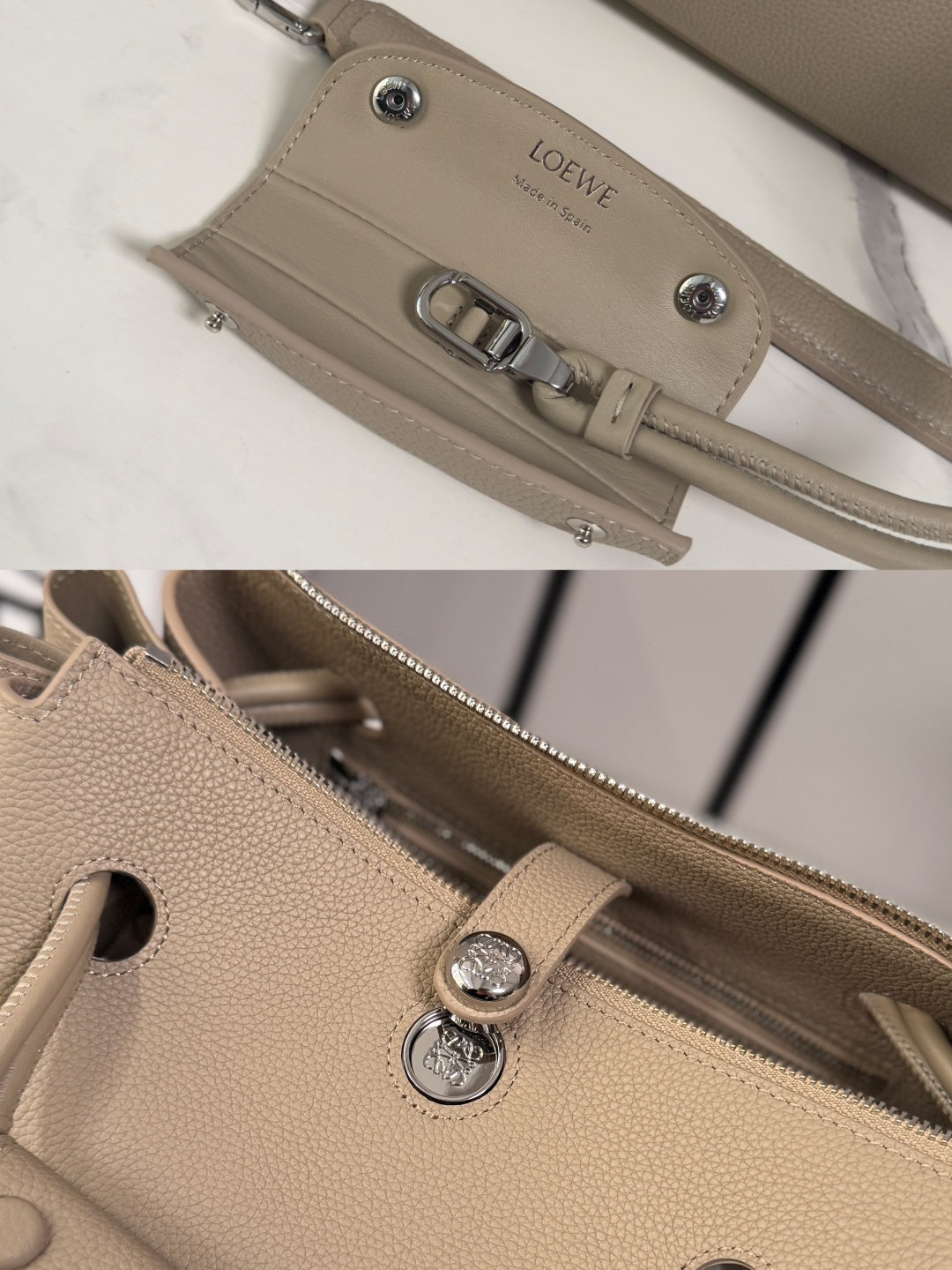 L*E Small Madrid Handbag in Beige Calfskin