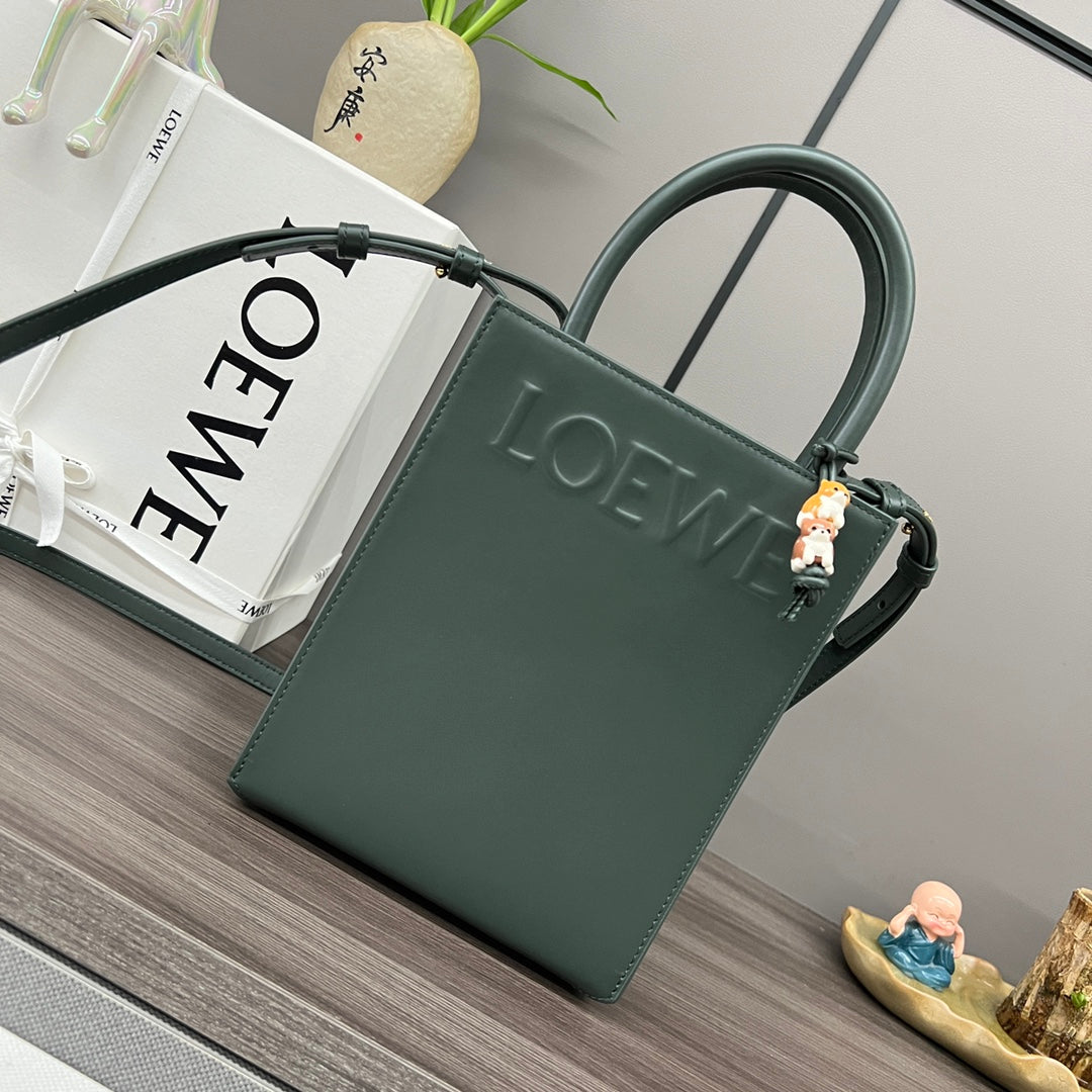 L*E Standard A5 Tote bag in Glossy Green Calfskin Leather