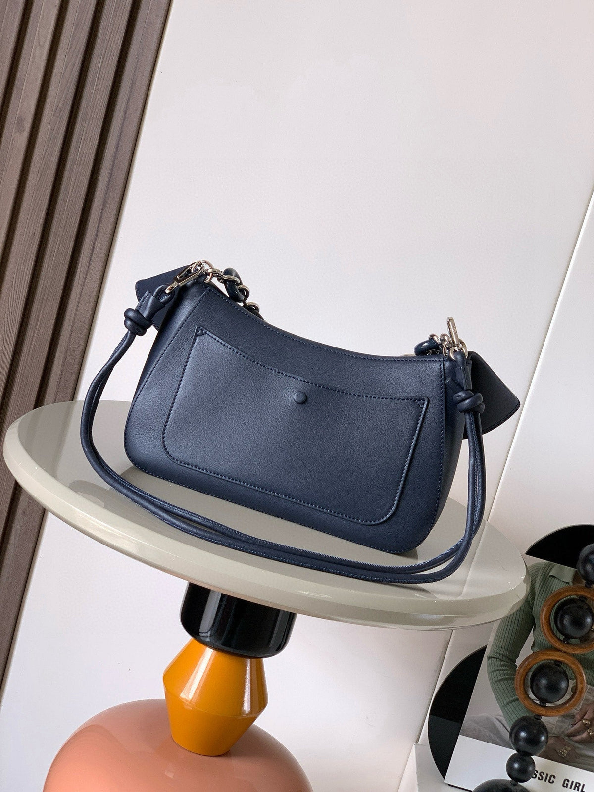 L*ewe Ola Handbag Medium 26cm in Blue Silver Calfskin Leather
