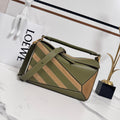 L*ewe Small Puzzle bag 24 in Classic Green Cowhide and Suede