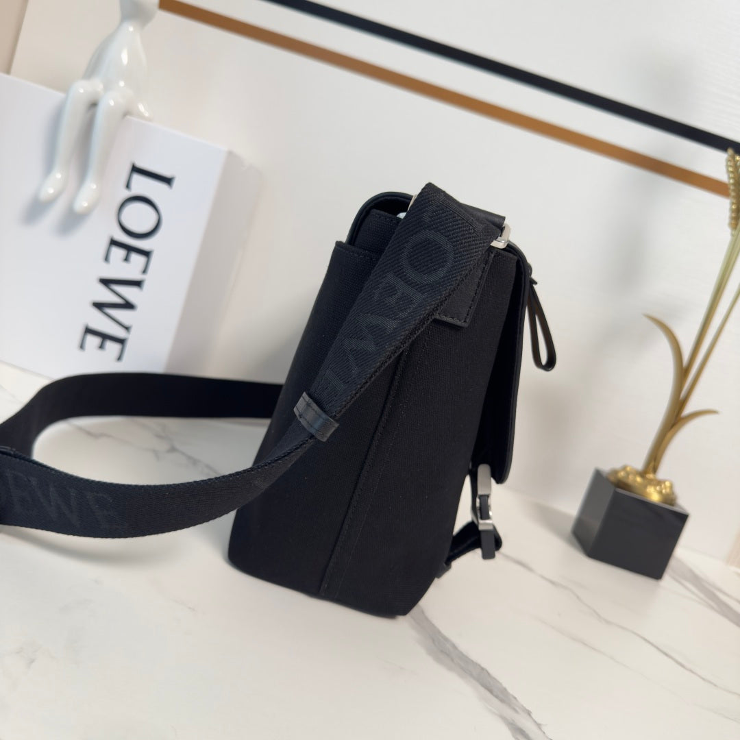 L*ewe Medium Flex bag in Black mix Brown Suede/Canvas
