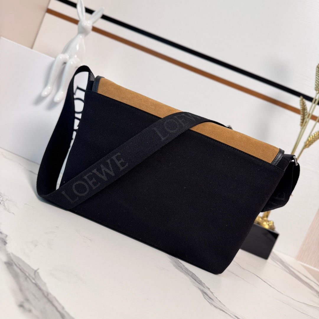 L*ewe Medium Flex bag in Black mix Brown Suede/Canvas