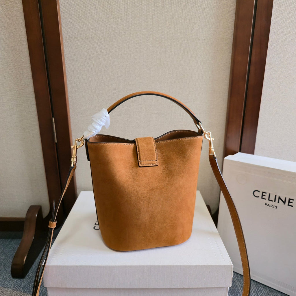 C*line New Small Brown Bucket Bag in Suede