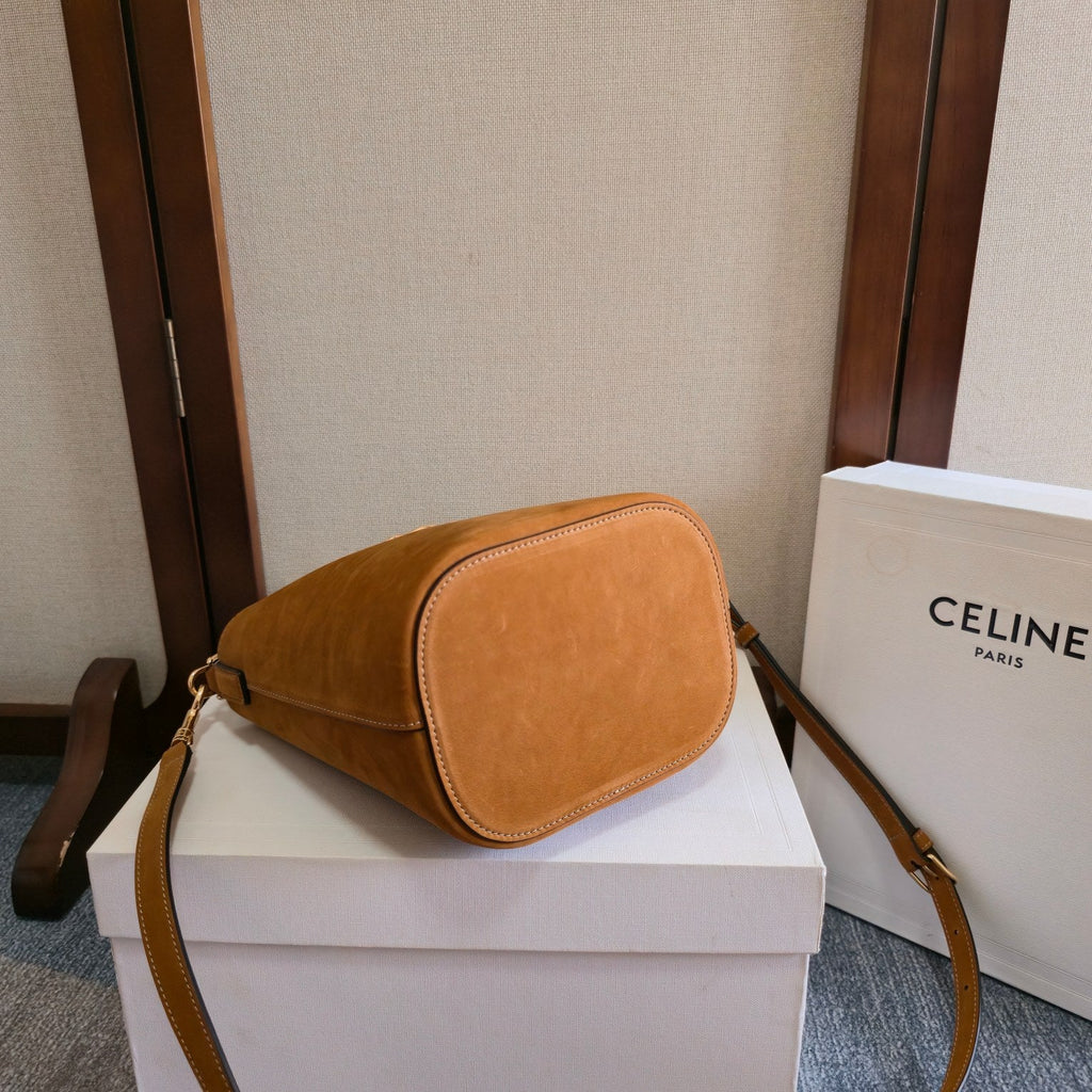 C*line New Small Brown Bucket Bag in Suede